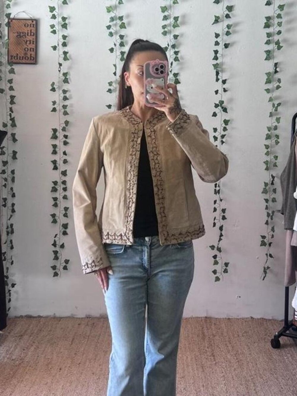 Vintage Pamela McCoy Collection tan genuine leather jacket with beading size S
